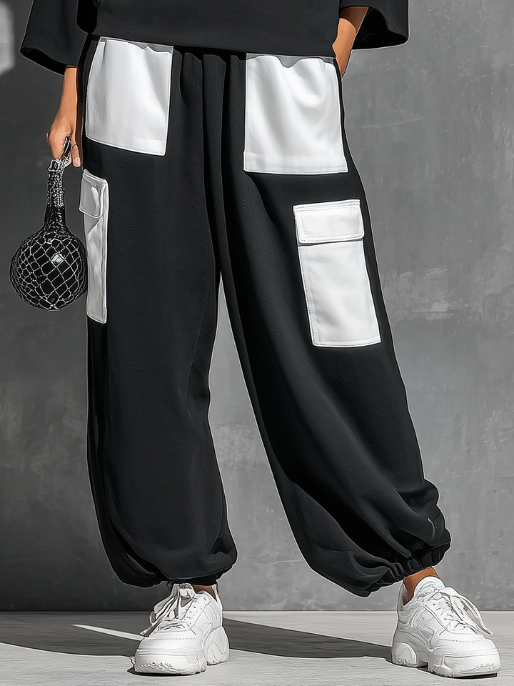 Damen Sweatshirt-Set mit Jogger-Cargohose und Taschen