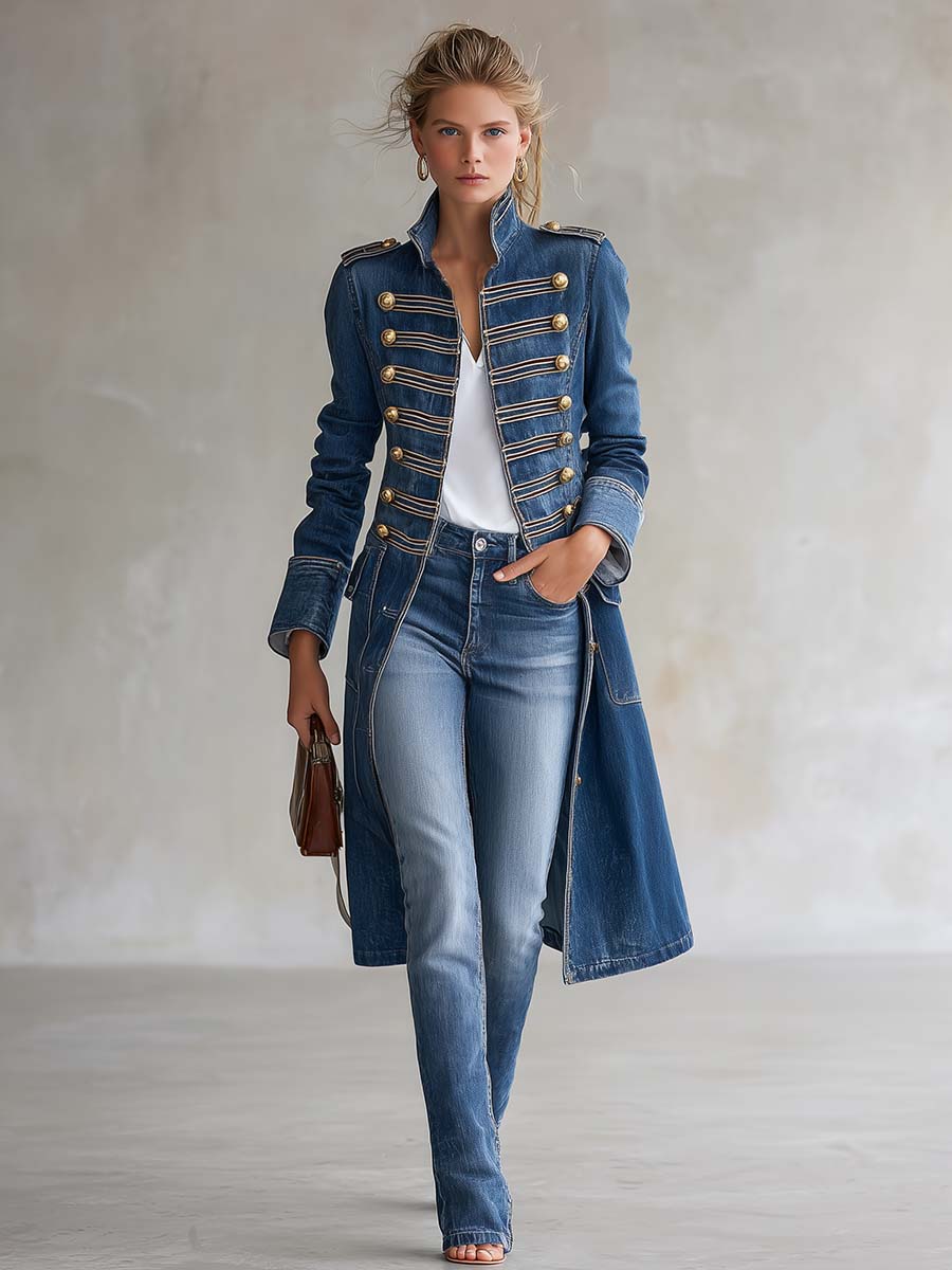 Damen Offiziersmantel mit Taschen und Knöpfen