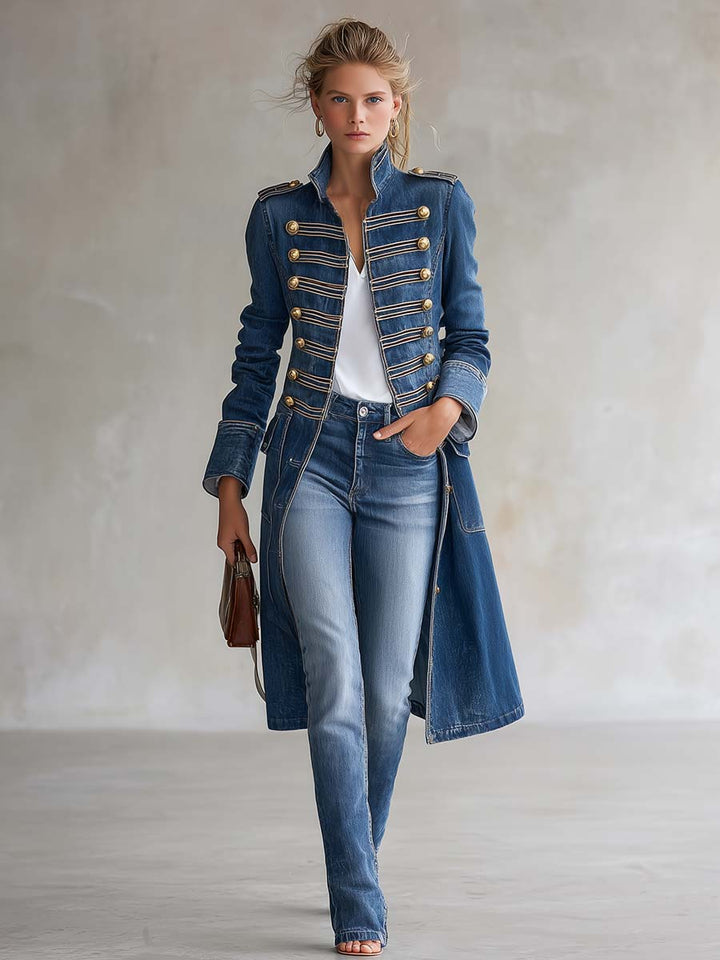 Damen Offiziersmantel mit Taschen und Knöpfen