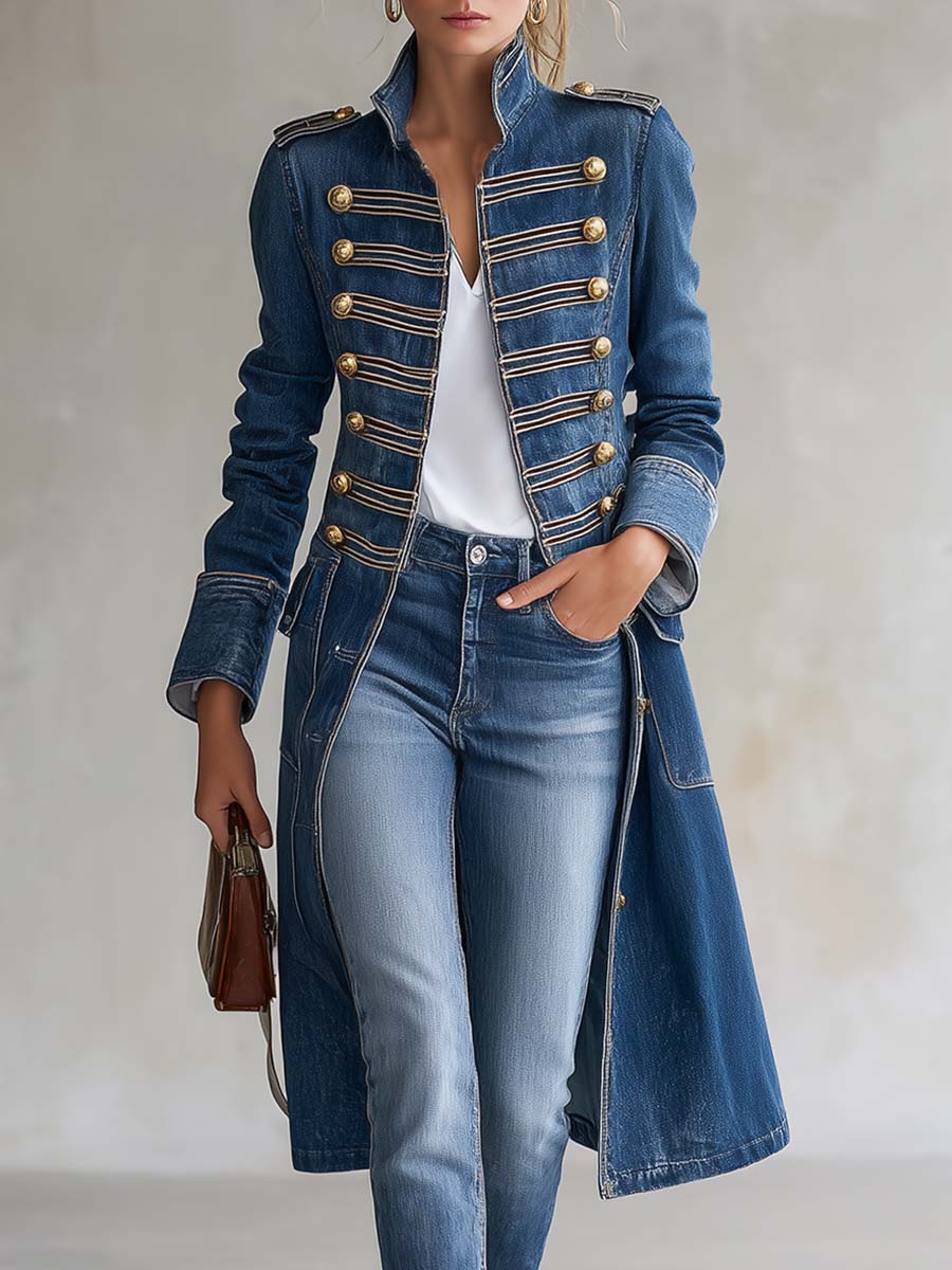 Damen Offiziersmantel mit Taschen und Knöpfen