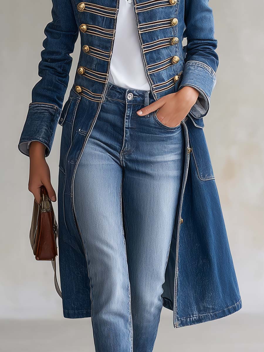 Damen Offiziersmantel mit Taschen und Knöpfen