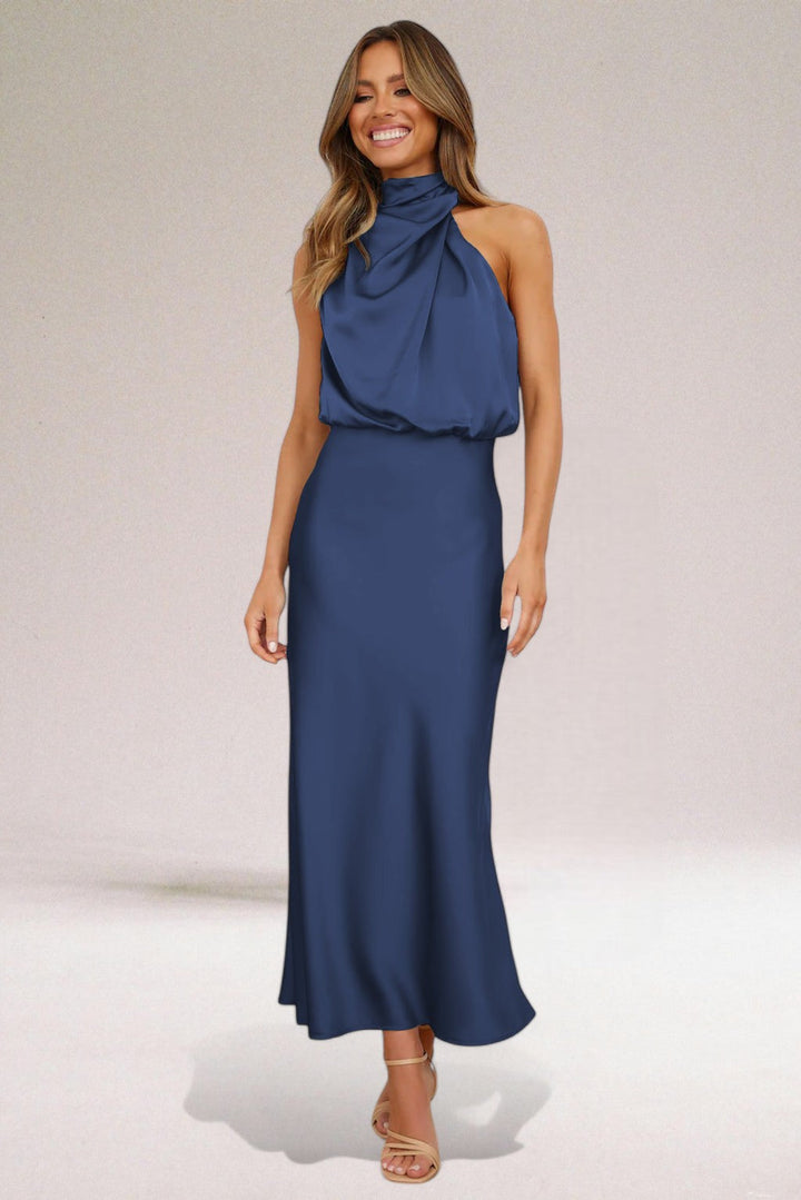 Flavia | Elegantes Halterkleid für Damen mit Wasserfallausschnitt