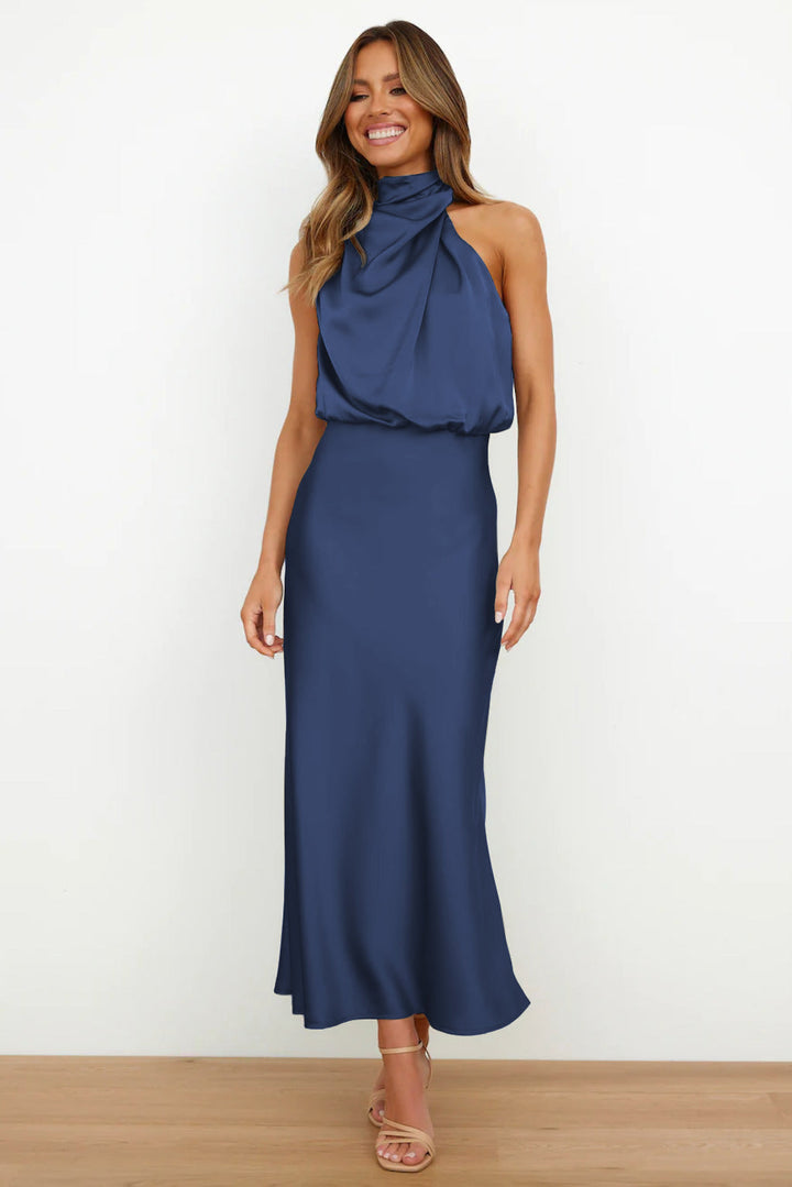 Carlina | Langes Maxikleid für Damen mit Halterneck und Neckholder-Ausschnitt