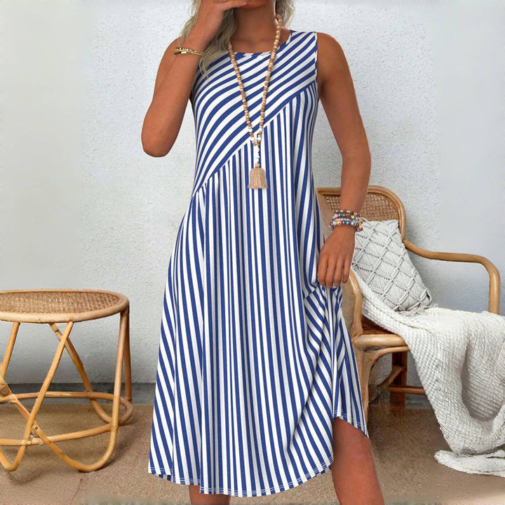 Heidi | Ärmelloses gestreiftes Sommerkleid für Damen mit Bauchbedeckung