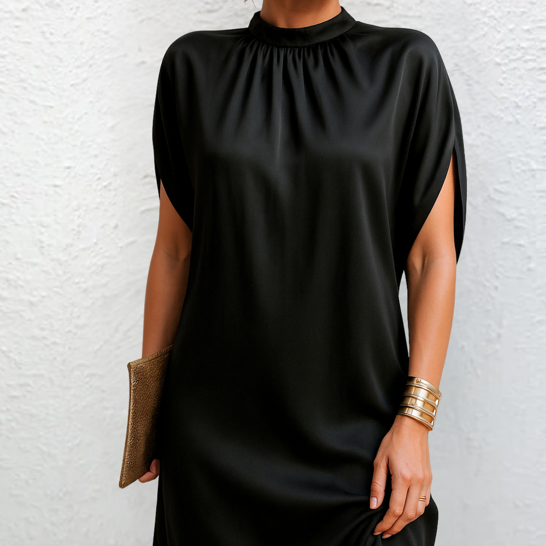 Trudy | Elegantes schmeichelhaftes Kleid mit Rundhalsausschnitt und langen Ärmeln