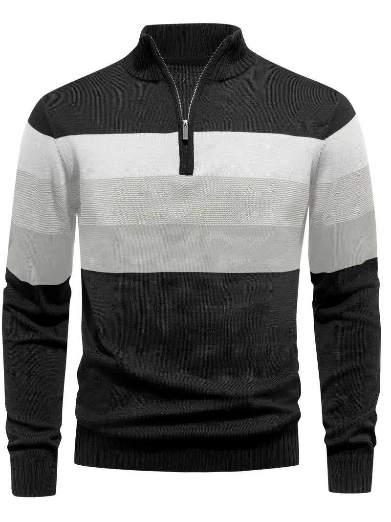 Brit und Boho | Der Luxe Colorblock Quarter Zip mit langen Ärmeln Cardigan