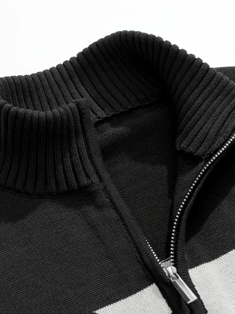 Brit und Boho | Der Luxe Colorblock Quarter Zip mit langen Ärmeln Cardigan