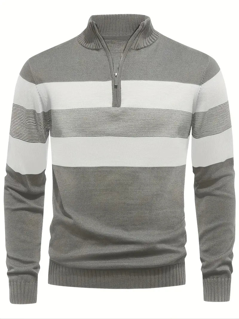 Brit und Boho | Der Luxe Colorblock Quarter Zip mit langen Ärmeln Cardigan