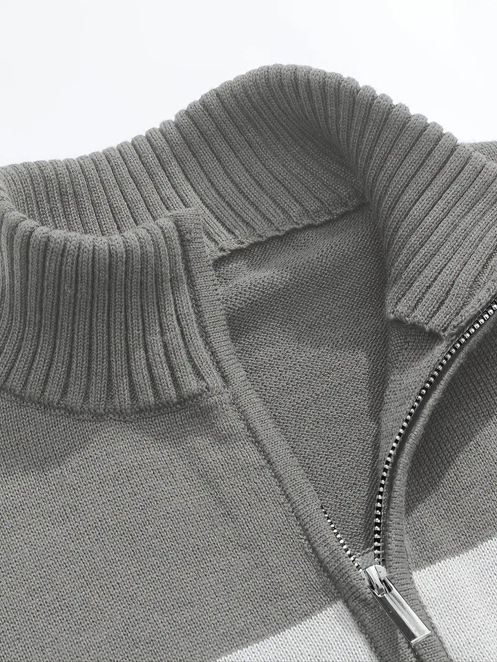 Brit und Boho | Der Luxe Colorblock Quarter Zip mit langen Ärmeln Cardigan