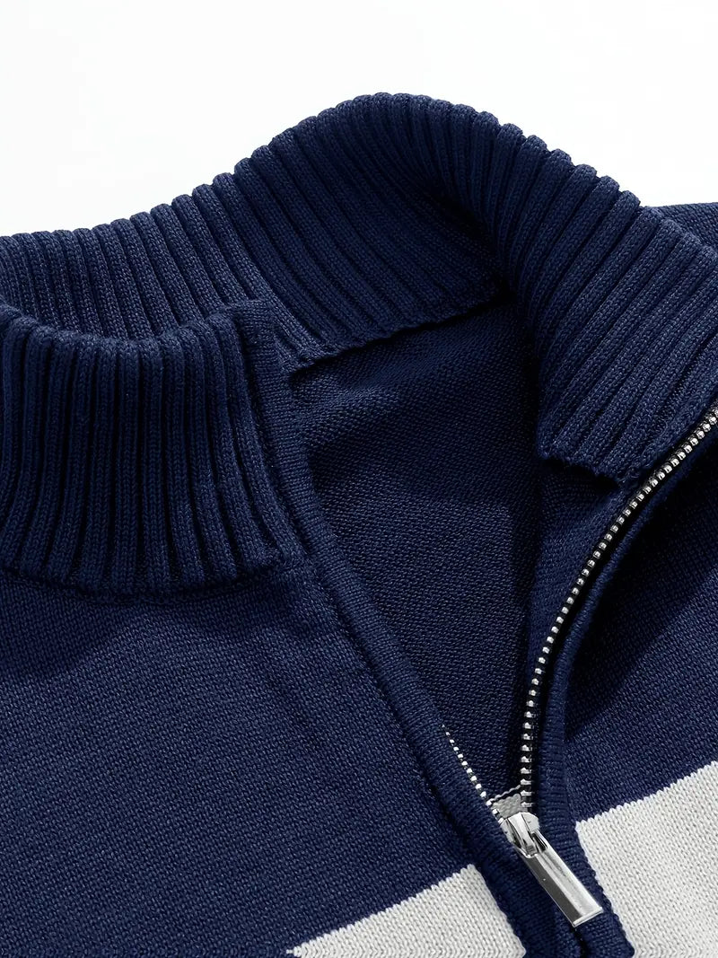 Brit und Boho | Der Luxe Colorblock Quarter Zip mit langen Ärmeln Cardigan