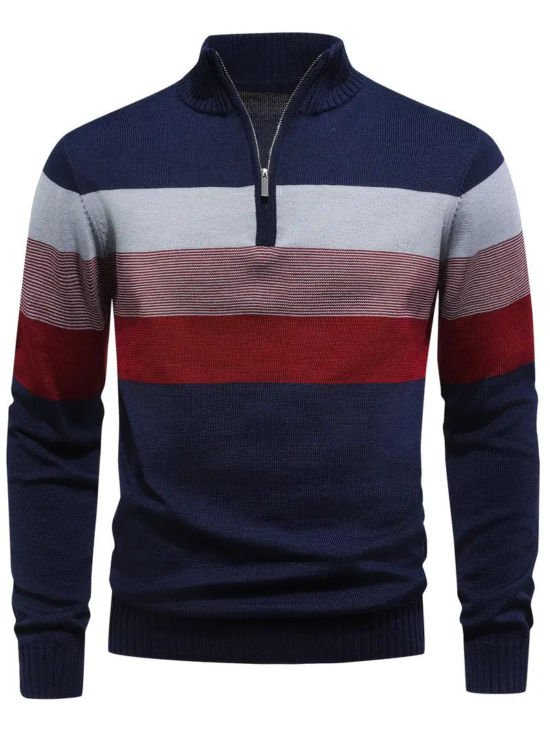 Brit und Boho | Der Luxe Colorblock Quarter Zip mit langen Ärmeln Cardigan