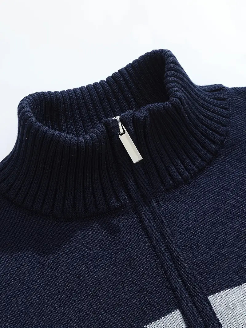 Brit und Boho | Der Luxe Colorblock Quarter Zip mit langen Ärmeln Cardigan