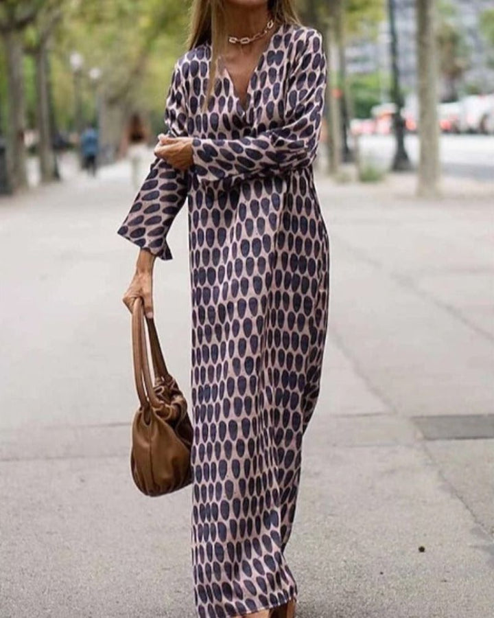 Chloe | Bauchbedeckendes Maxikleid für Damen mit V-Ausschnitt und langen Ärmeln