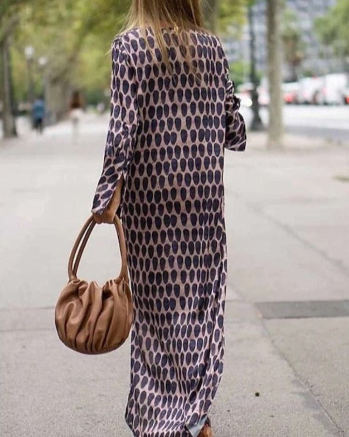 Chloe | Bauchbedeckendes Maxikleid für Damen mit V-Ausschnitt und langen Ärmeln