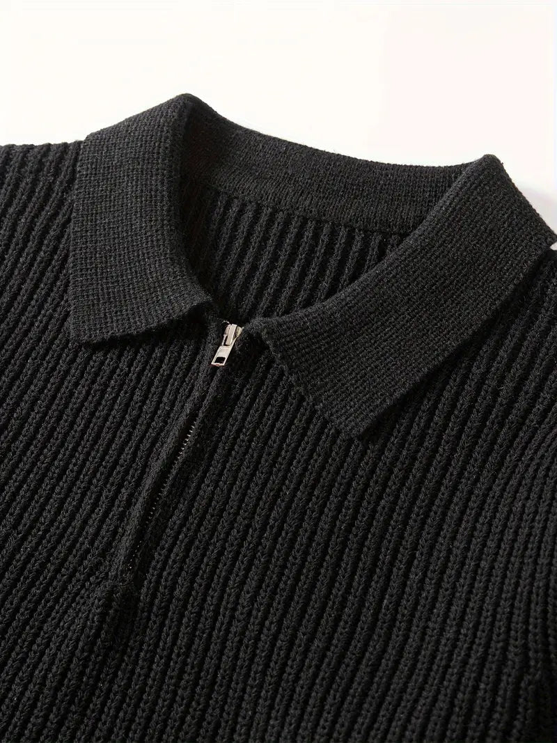 Brit und Boho | Der moderne schlanke Quarter Zip mit Rundhalsausschnitt Cardigan