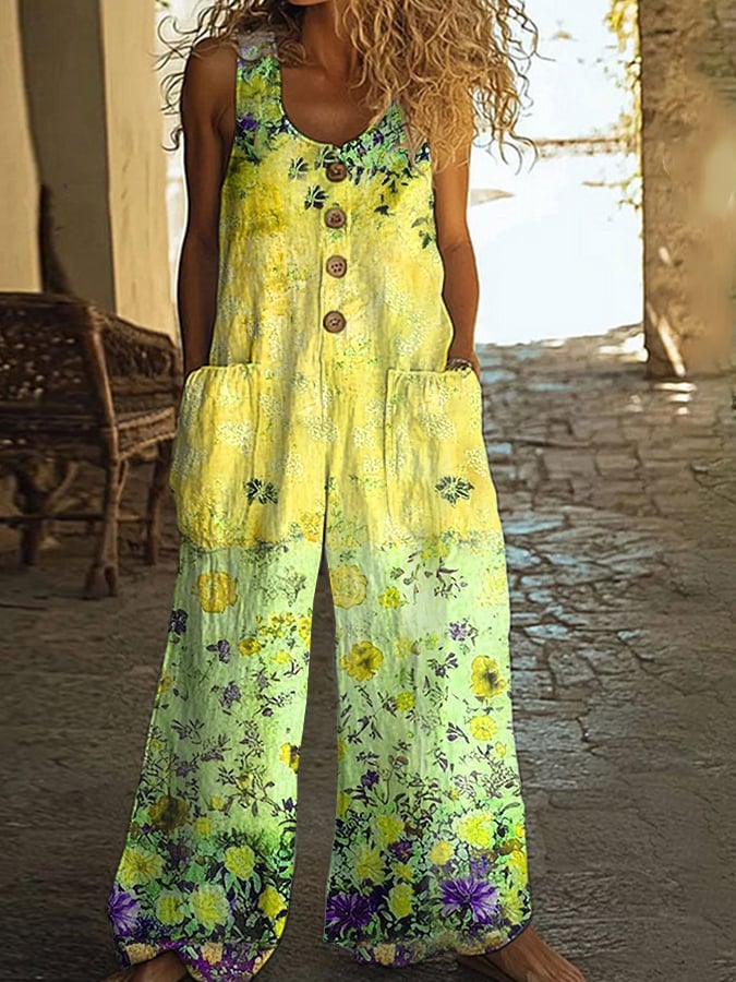 Hilary | Schicker Vintage Lockere Blumenoverall für Damen