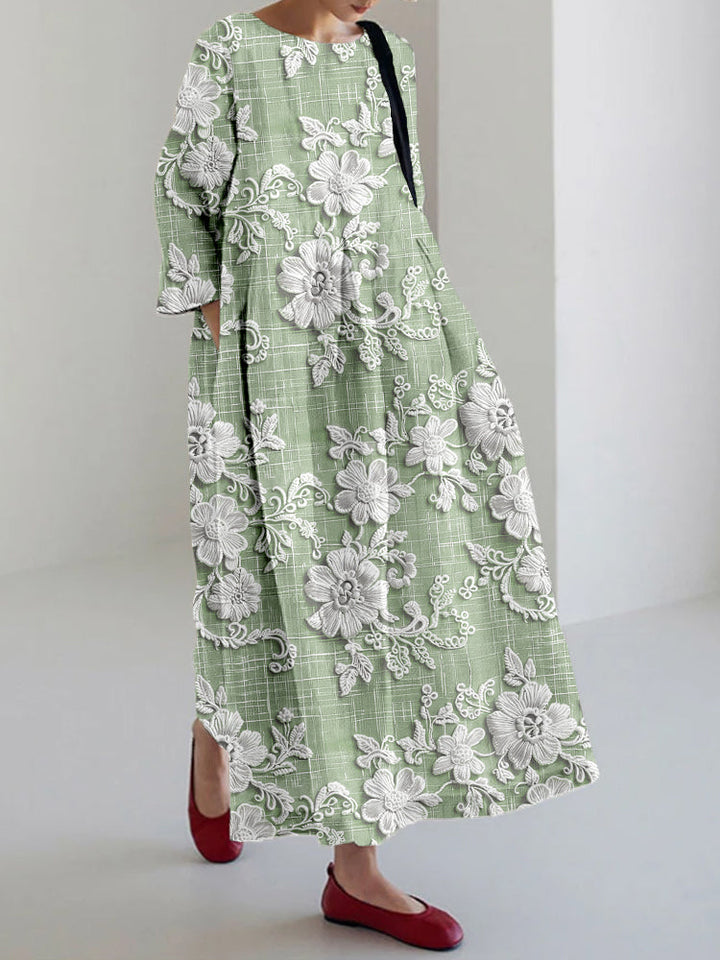 Anovia | Anmutiges Bedrucktes Kleid mit Blumenmuster und langen Ärmeln