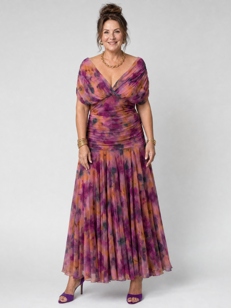 Calen | Anmutiges schulterfrei-Midi-Kleid für Damen mit Fließender Silhouette