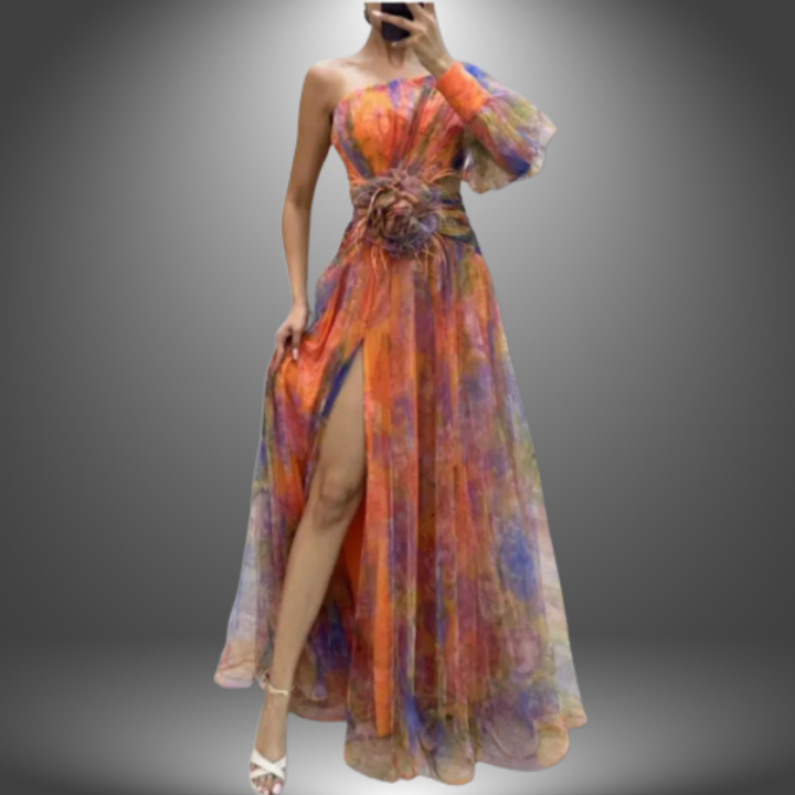 Nana | Elegantes handgefertigtes Maxikleid für Damen mit asymmetrischem Ausschnitt