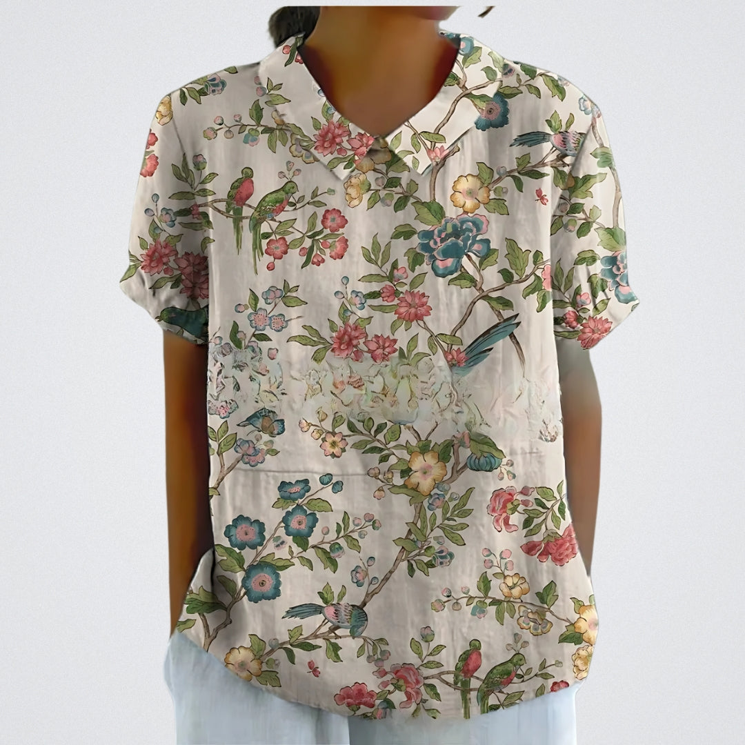 Lina | Stilvolle Bluse für Damen mit Blumenmuster und Rundhalsausschnitt