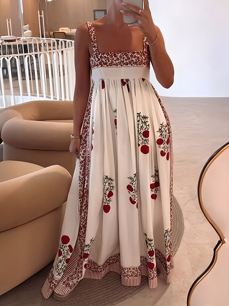 Rosa | Elegantes Maxikleid für Damen mit Blumenmuster und eckigem Ausschnitt