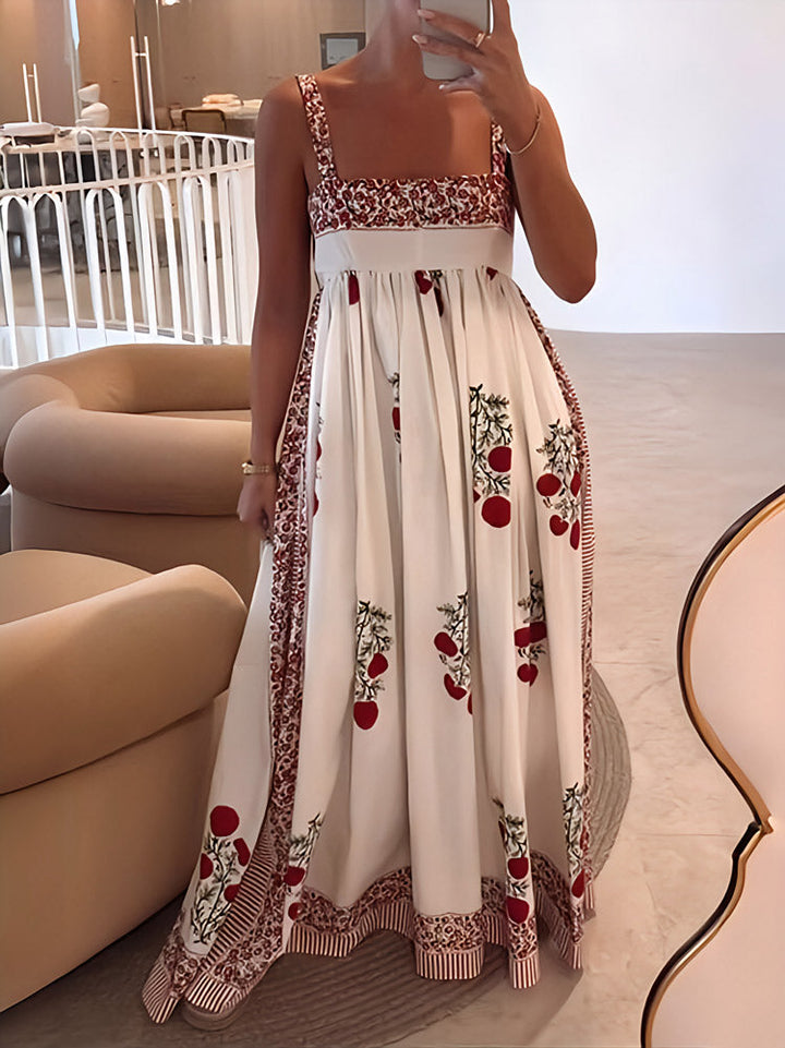 Rosa | Elegantes Maxikleid für Damen mit Blumenmuster und eckigem Ausschnitt
