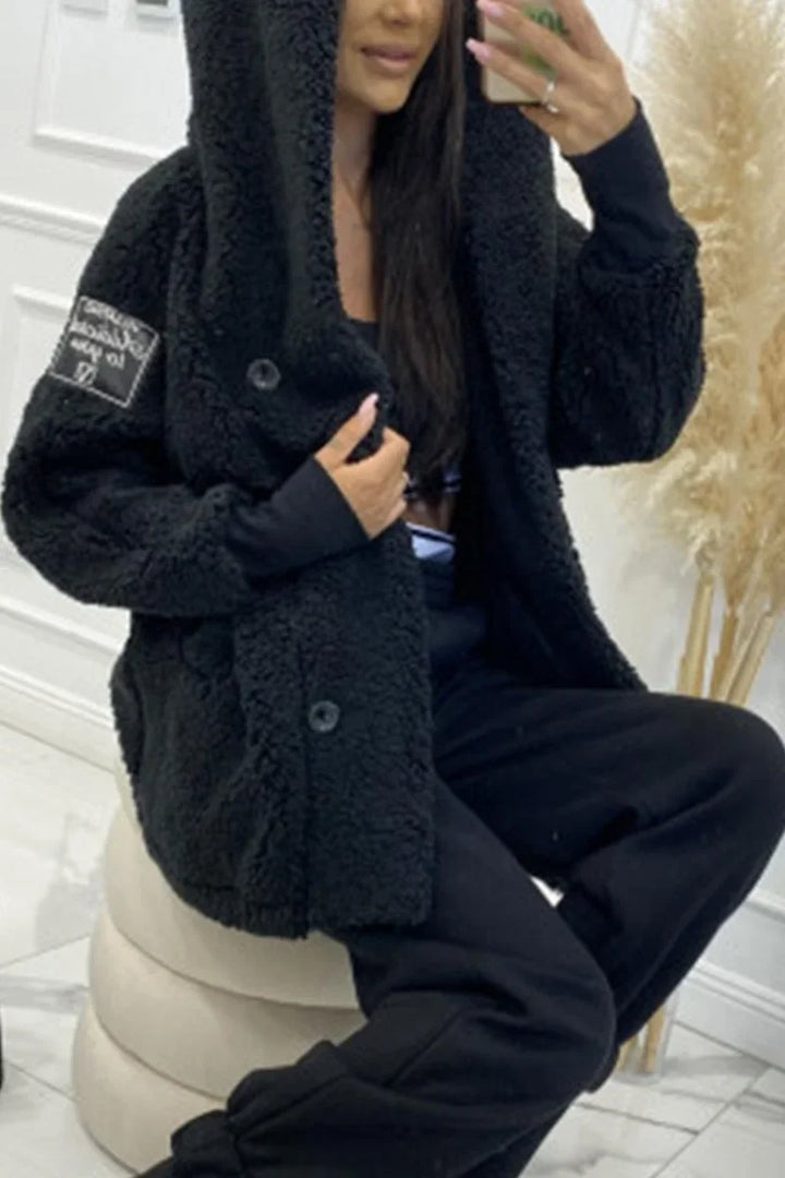 Sabrina | Damen Plüsch Kapuzenjacke mit langen Ärmeln