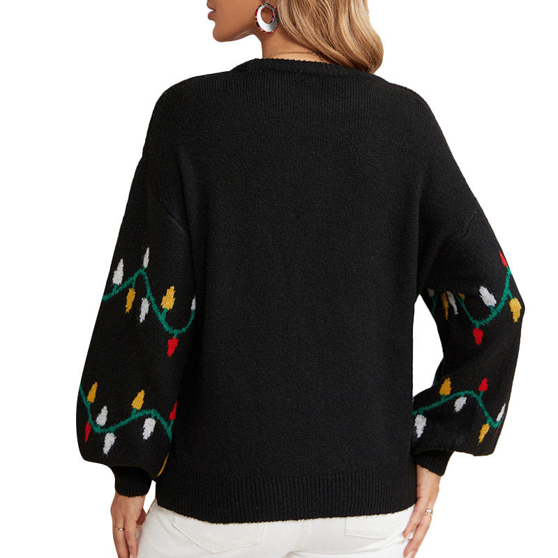 Damen Pullover mit Lichtermotiv und Rundhalsausschnitt