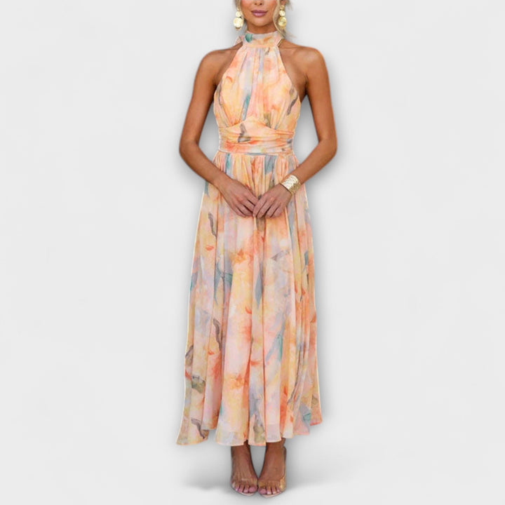 Dana | Aquarell Halter Maxi Kleid für Damen mit Neckholder-Ausschnitt