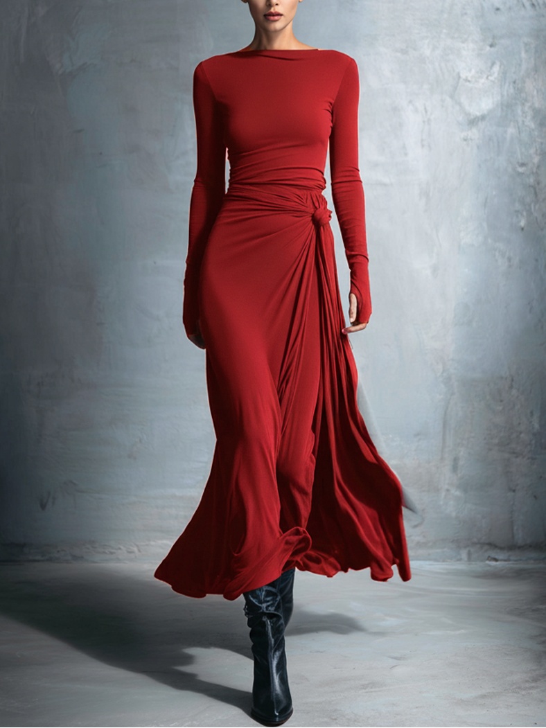 Vittoria ❘ Maxikleid für Damen mit seitlichem Knoten und Rundhalsausschnitt
