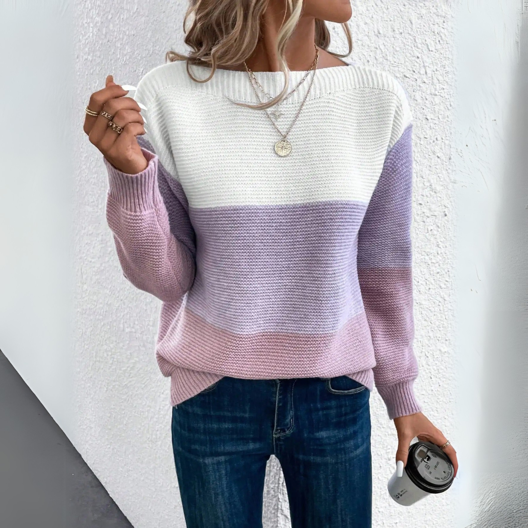 Clara | Stilvoller dreifarbiger Patchwork-Pullover für Damen