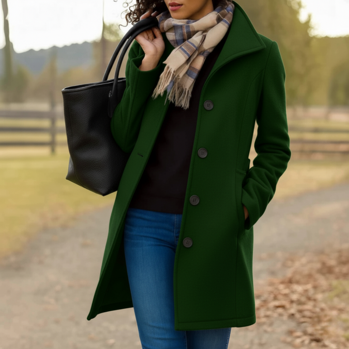 Vera | Klassischer Mid-Length Knopfmantel für Damen mit langen Ärmeln