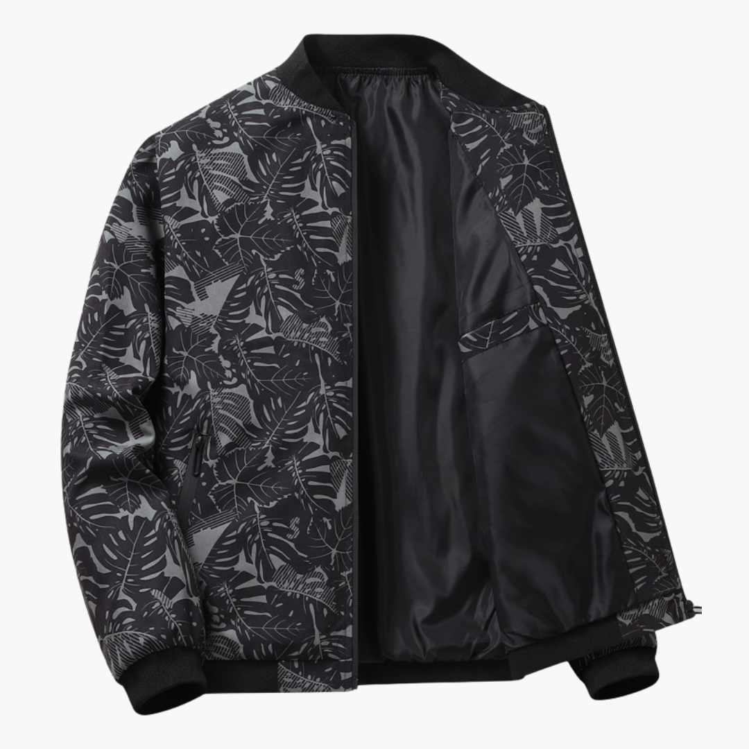 Elegante Herren Bomberjacke mit Blumenmuster und Rundhalsausschnitt