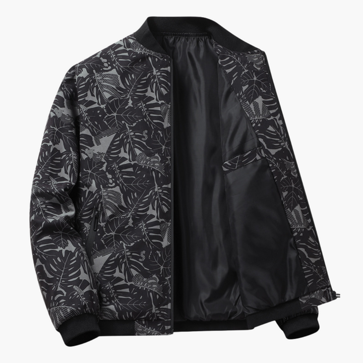 Elegante Herren Bomberjacke mit Blumenmuster und Rundhalsausschnitt