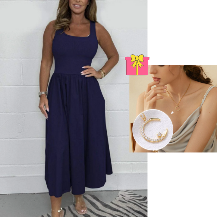 Stylisches ärmelloses A-Linien-Midikleid für Damen mit quadratischem Ausschnitt