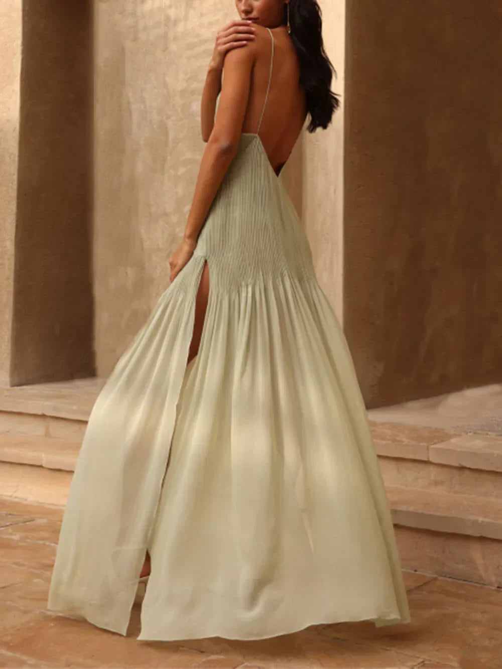 Bessie | Gerafftes langes Maxikleid für Damen mit Schlitz