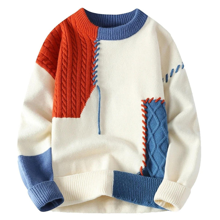 Francesca | Gemütlicher Patchwork Pullover für Herren mit Rundhalsausschnitt