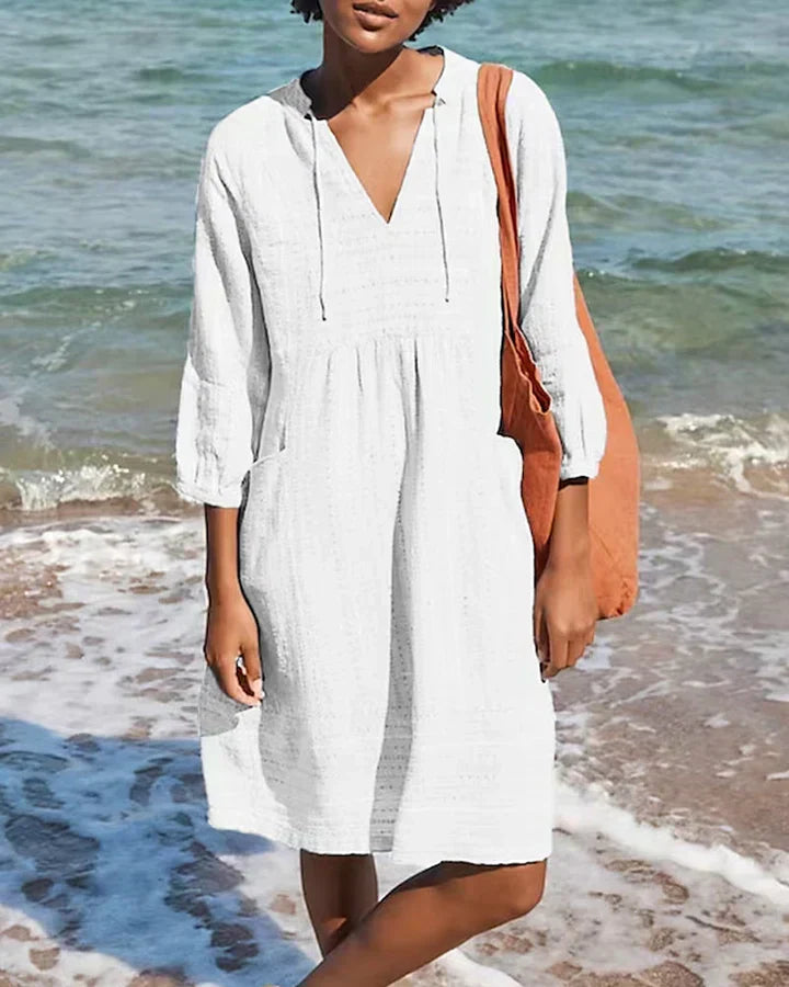 Serena | Damen Entspanntes Bohemian Minikleid mit V-Ausschnitt und kurzen Ärmeln