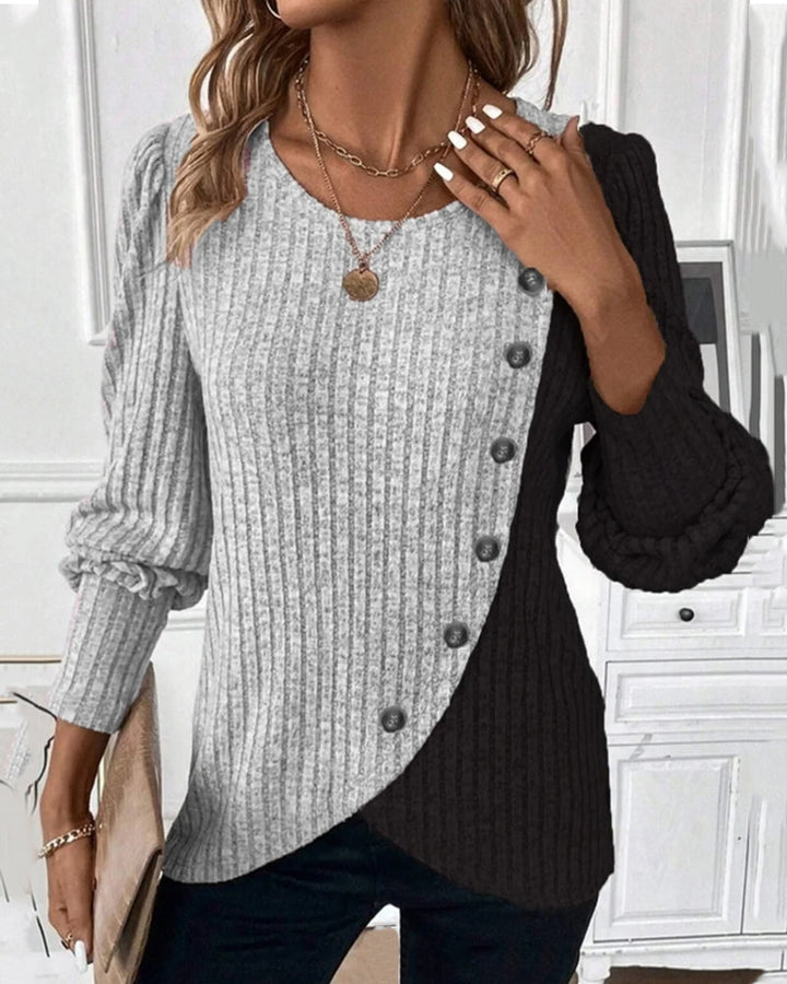 Evelyn | Das Colour-Block Casual Top für Damen mit Rundhalsausschnitt