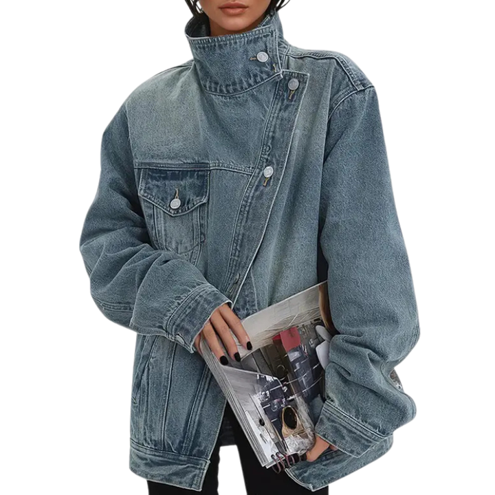 SKYE | Retro-inspirierte asymmetrische Jacke für Damen mit hohem Kragen und Vintage-Waschung