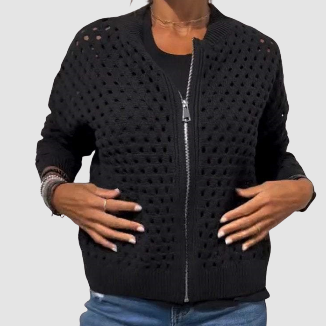 Desiree Strickcardigan für Damen mit Rundhalsausschnitt und langen Ärmeln