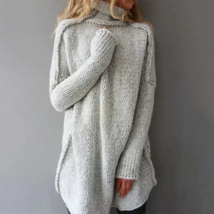 Emma | Grauer Pullover für Damen in Übergrößen mit Rollkragen und langen Ärmeln
