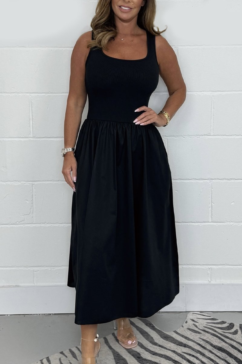 Stylisches ärmelloses A-Linien-Midikleid für Damen mit quadratischem Ausschnitt