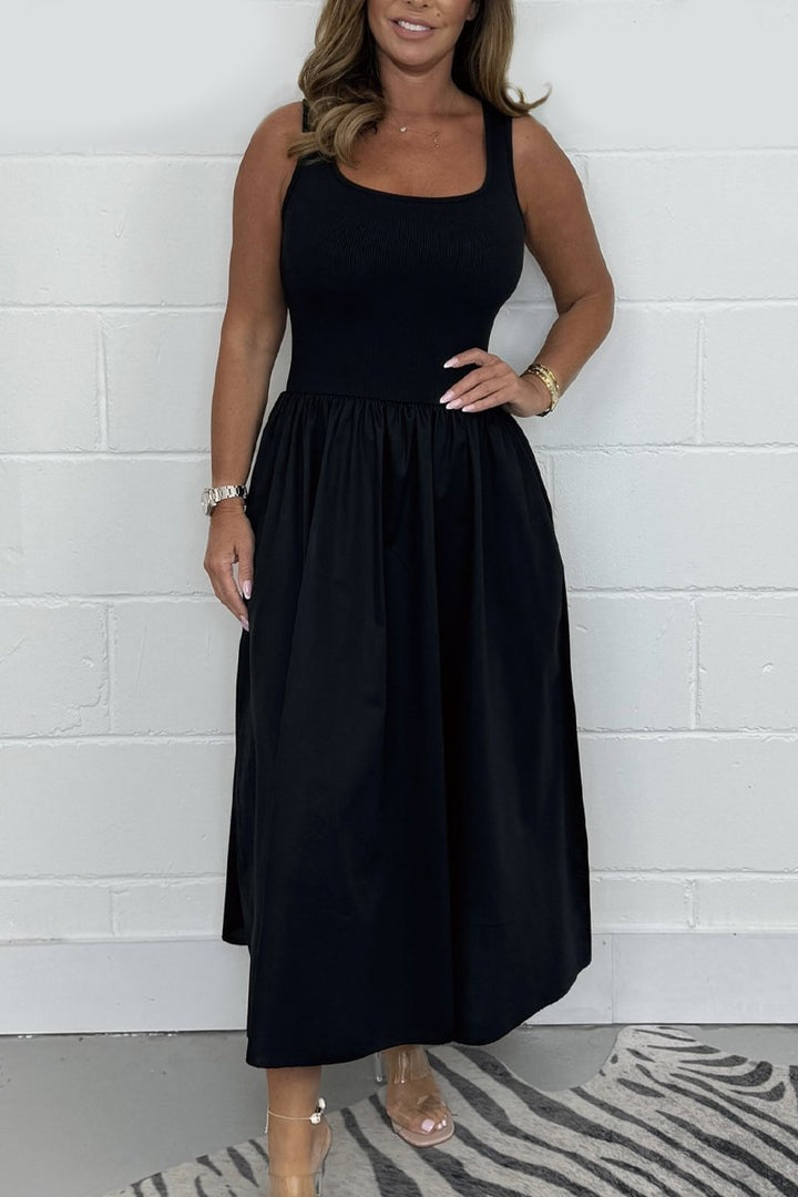 Stylisches ärmelloses A-Linien-Midikleid für Damen mit quadratischem Ausschnitt