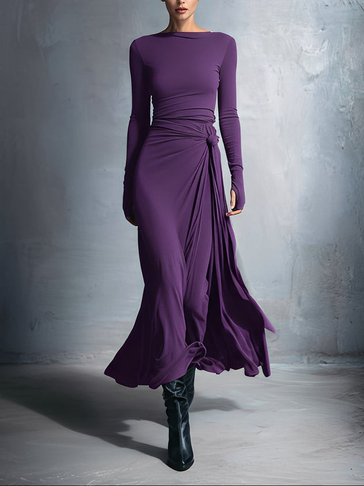 Vittoria ❘ Maxikleid für Damen mit seitlichem Knoten und Rundhalsausschnitt