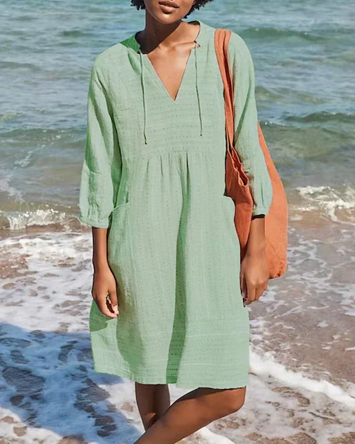 Serena | Damen Entspanntes Bohemian Minikleid mit V-Ausschnitt und kurzen Ärmeln