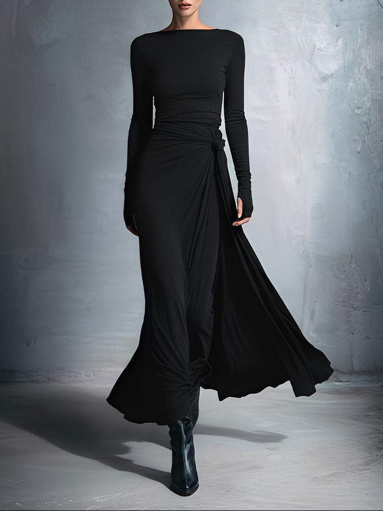 Vittoria ❘ Maxikleid für Damen mit seitlichem Knoten und Rundhalsausschnitt