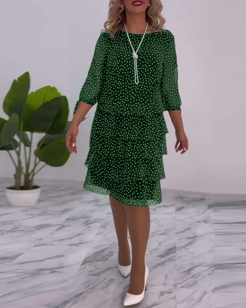Tilly | Gepunktetes Schichtenkleid für Damen mit Rundhalsausschnitt und 3/4-Ärmeln