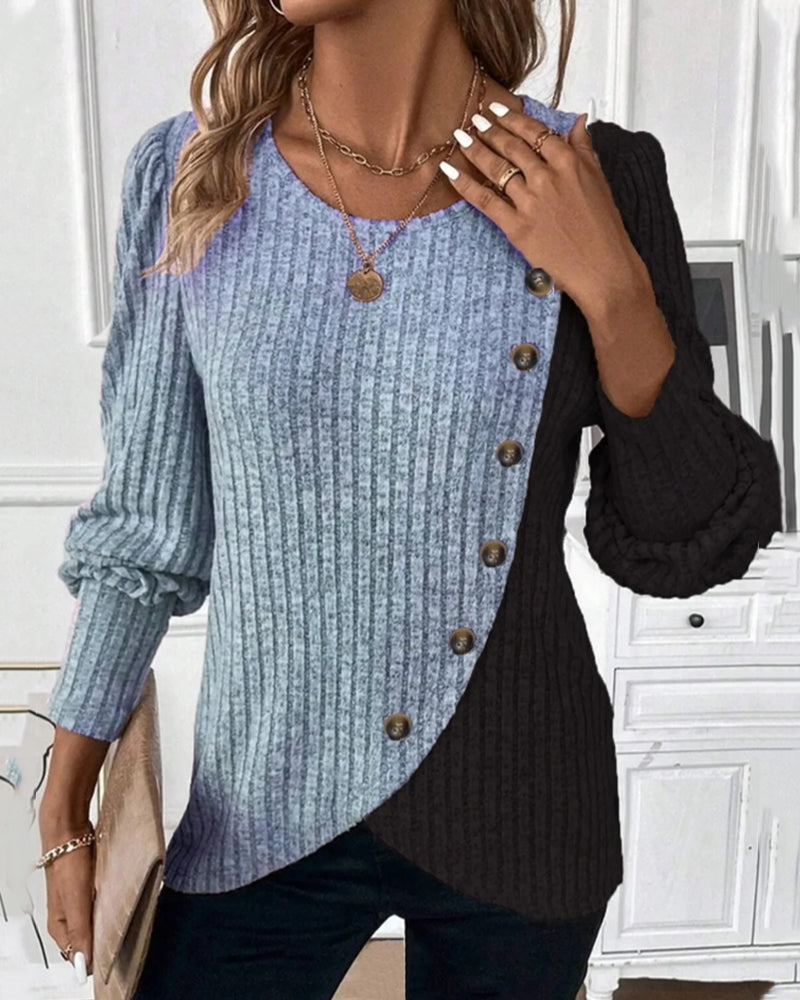 Evelyn | Das Colour-Block Casual Top für Damen mit Rundhalsausschnitt