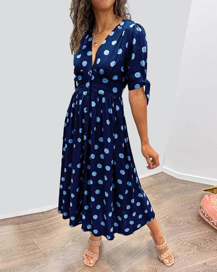 Bellamy | V-Ausschnitt Midikleid für Damen mit Pünktchen